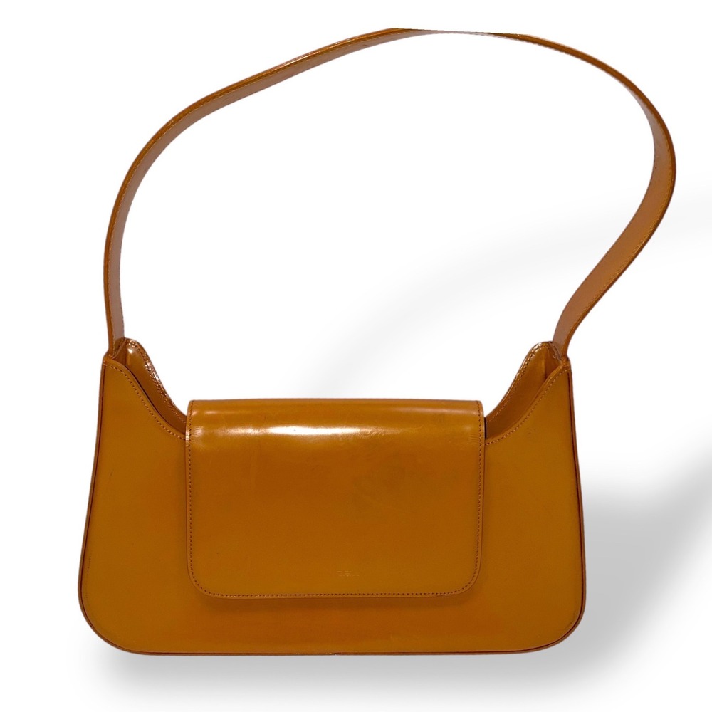 Lancel Shoulder Bag Small Camel Tan Patent‎ Leather Vintage 90s Baguette